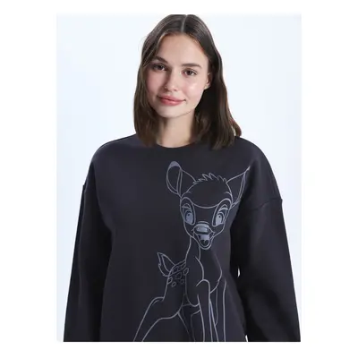 LC Waikiki Women's Crew Neck Bambi Printed Long Sleeve Oversize Sweatshirt