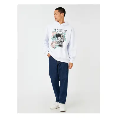 Koton Hooded Oversize Sweatshirt Raised Skull Printed