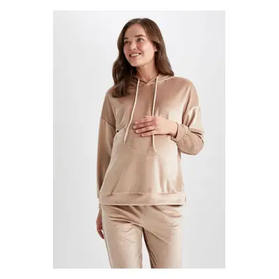 DEFACTO Velvet Maternity Sweatshirt with Hooded Sleeves and Flywheel