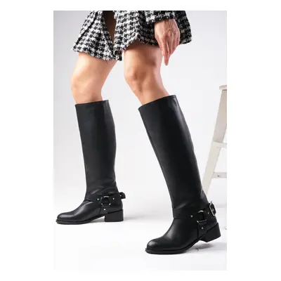 Mio Gusto Brielle Black Color Zipperless, Thin Faux Für Lined Women's Biker Boots