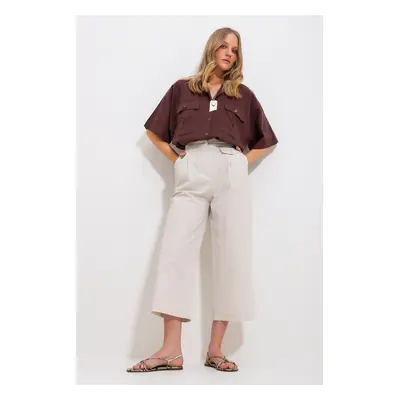 Trend Alaçatı Stili Women's Stone Double Pocket Palazzo Woven Trousers