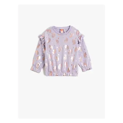 Koton Shiny Unicorn Printed Sweat Ruffle Detailed Long Sleeve Cuffs and Elastic Waist