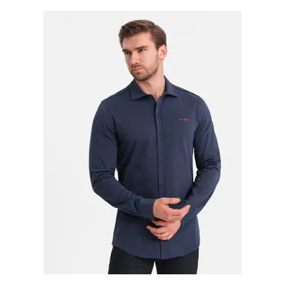 Ombre Men's REGULAR cotton single jersey knit shirt - navy blue