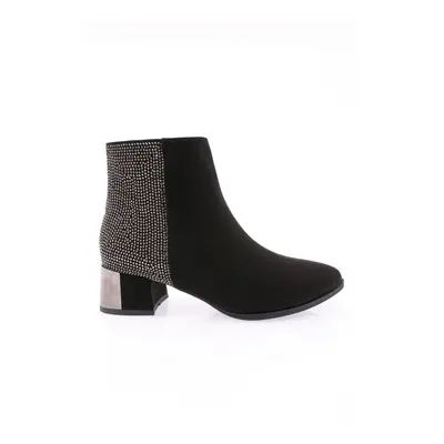 DGN Si-20k Women's 22k Pointed Toe Back Stone Silver Heeled Ankle Boots Black Suede