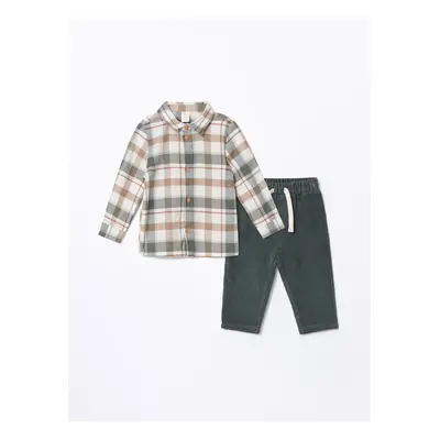 LC Waikiki Long Sleeve Baby Boy Plaid Shirt and Pants 2-Piece Set