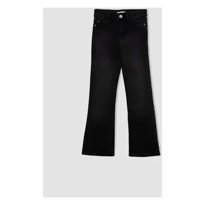 DEFACTO Girl's Flare Fit Bell-bottom Pocket Black Jeans