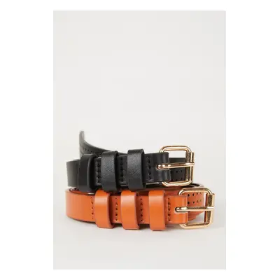 DEFACTO Women's Faux Leather 2-Piece Classic Belt