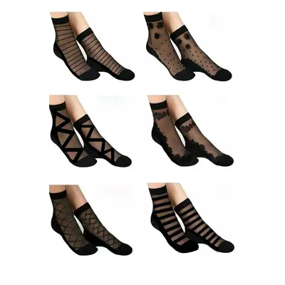 14223 Dewberry Patterned Tulle Women Socks Pack-BLACK