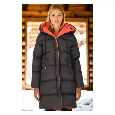 Z6687 DEWBERRY WOMEN'S COAT-BLACK-ORANGE-1