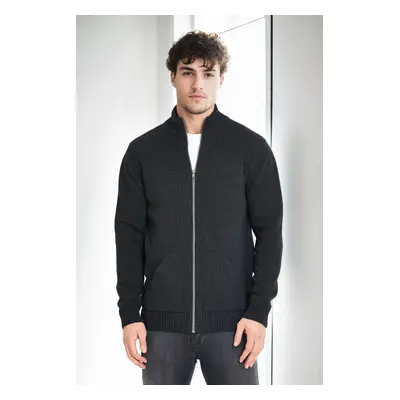 83582 Dewberry Zippered Knitwear Mens Cardigan with Pocket-ANTHRACITE