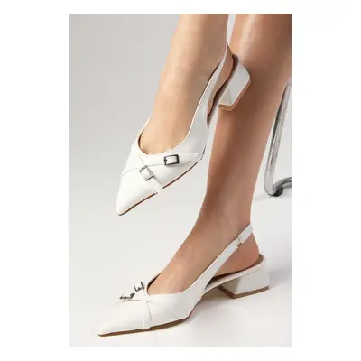 Mio Gusto White Color Open Back Pointed Toe Short Heeled Women's Shoes