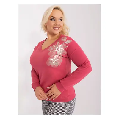 Tmavě korálová halenka plus size s aplikací šperků