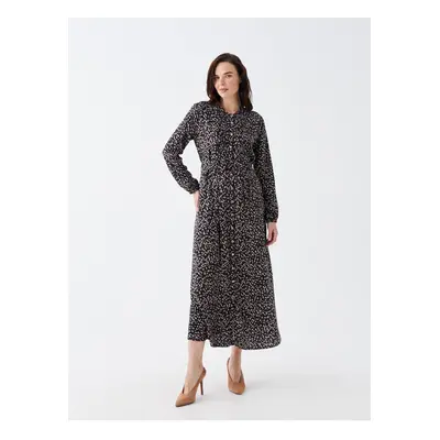 LC Waikiki Magnificent Collar Patterned Long Sleeve Women's Shirt Dress