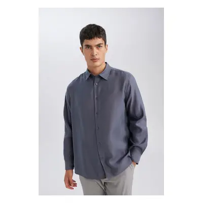 DEFACTO Relax Fit Polo Neck Twill Modal Blend Basic Plain Long Sleeve Shirt