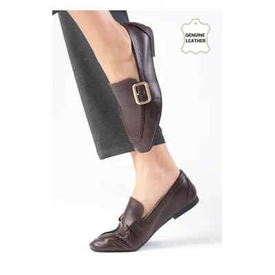 Mio Gusto Martina Genuine Leather Brown Blunt Toe Women's Loafer Shoes