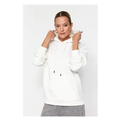 Trendyol silná ecru, uvnitř fleece, oversized/široký střih kapucí základní pletená mikina