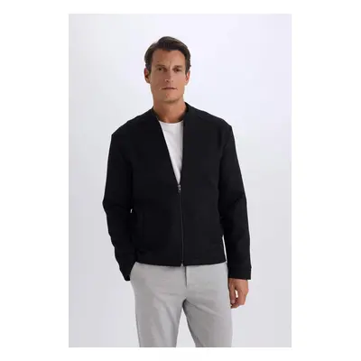 DEFACTO Bomber Jacket Slim Fit Slim Cut College Collar Seasonal Zippered Pocket