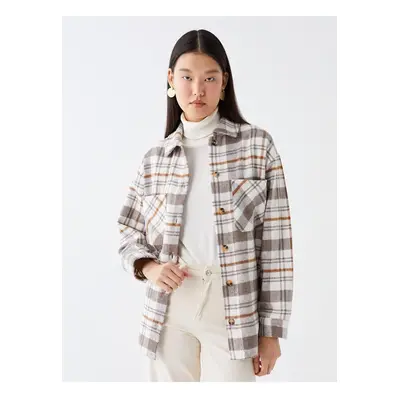 LC Waikiki Lcw Modest Plaid Long Sleeve Oversize Women's Lumberjack Shirt Jacket