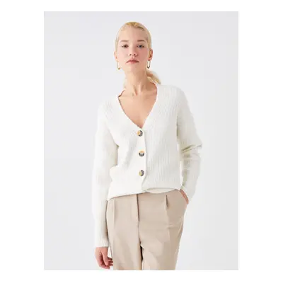 LC Waikiki V-Neck Jednobarevné Dlouhý Rukáv Oversize Dámské Pletené Oblečení Cardigan