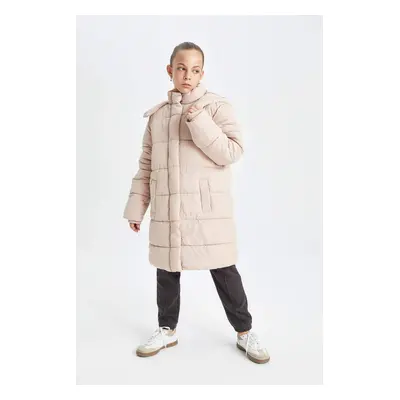 DEFACTO Girl Water Repellent Hooded Zippered Snap Closure Pocket Parka