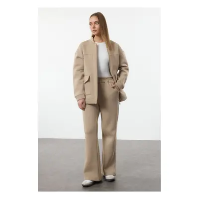 Trendyol Camel Pocket Bomber Jacket Trousers Knitted Bottom-Top Set