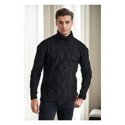 53285 Dewberry Slim-Fit Fisherman Corded Thick Mens Sweater-BLACK