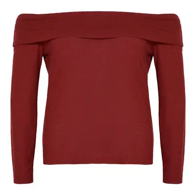 Trendyol Curve Claret Red Carmen Collar Knitted Plus Size Blouse