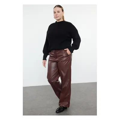 Trendyol Curve Claret Red Wide Cut Faux Leather Woven Trousers