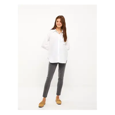 LC Waikiki Front Button Closure Plain Long Sleeve Poplin Maternity Shirt