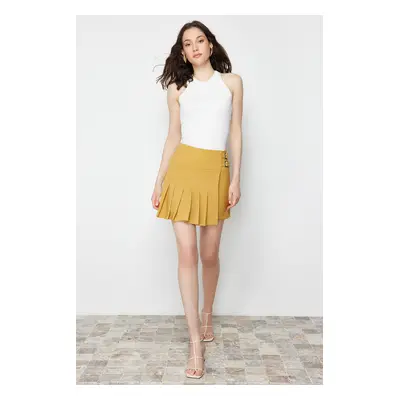 Trendyol Camel Buckle Detail Pleated Woven Short Skirt