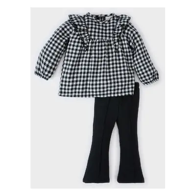 DEFACTO Baby Girl 2-Piece Set Plaid Long Sleeve Blouse Bell-bottom Leggings