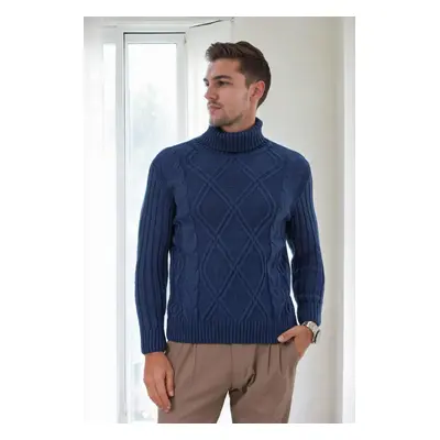 53285 Dewberry Slim-Fit Fisherman Corded Thick Mens Sweater-INDIGO