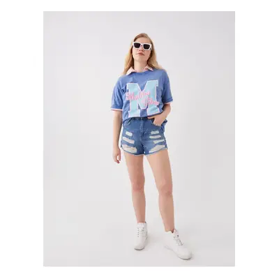 LC Waikiki Standard Fit Ripped Detailed Women's Jean Shorts