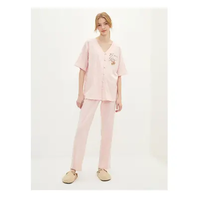 LC Waikiki Women's V-Neck Printed Cotton Pajamas Set