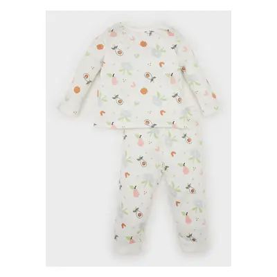 DEFACTO Baby Girl Pajama Set Fruit Patterned Crew Neck Long Sleeve Top Long Bottom