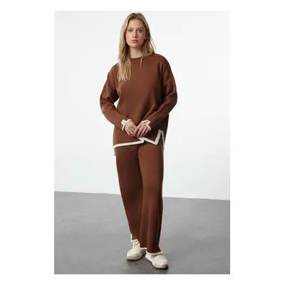 Trendyol Camel Wide Fit Contrast Colored Knitwear Top-Top Set