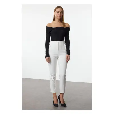 Trendyol White Cigarette Pattern Darted High Waist Ankle Length Woven Fabric Trousers