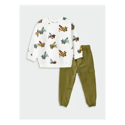 LC Waikiki Baby Boy with Crew Neck Printed Sweatshirt and Pants 2-Pair Set