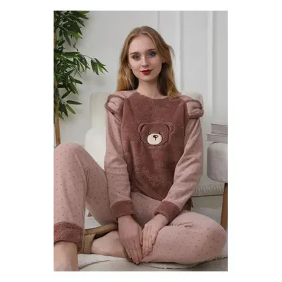 Trendyol Brown Bear and Polka Dot Wellsoft Winter Knitted Pajama Set