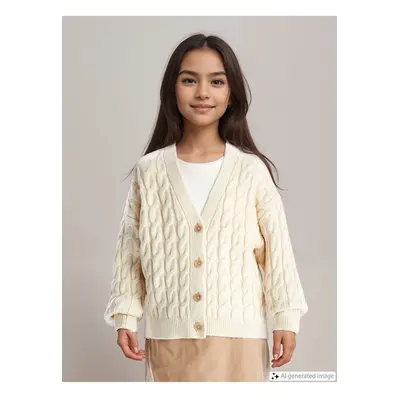 LC Waikiki Lcwk V-Neck Hair Knit Patterned Long Sleeve Girl's Knitwear Cardigan