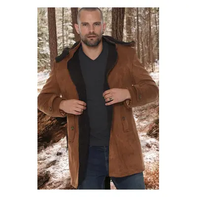 PLT8399 DEWBERRY SUEDE LOOK MEN'S COAT-PLAIN CAMEL