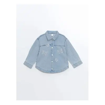 LC Waikiki LCW baby Light Blue Rodeo Shirt Collar Embroidered Baby Girl Jean Jacket