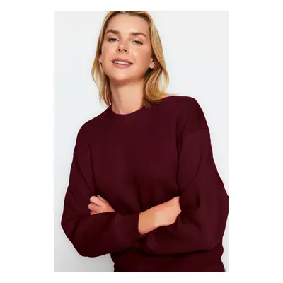 Trendyol Claret Red Thick Polar Fleece Regular/Normal Pattern Crew Neck Basic Knitted Sweatshirt