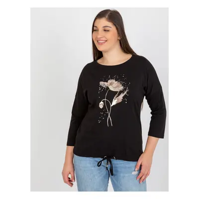 Černá halenka plus size s lesklým potiskem