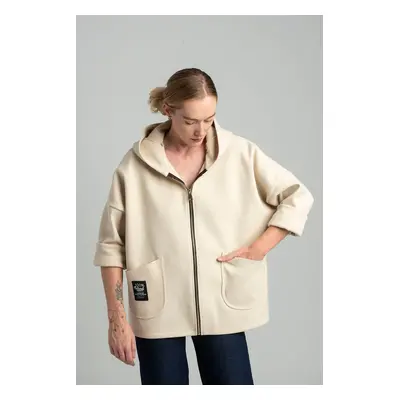 Beige transitional light jacket with hood