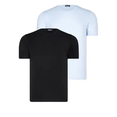 DUAL SET T8569 DEWBERRY BIKE COLLAR MENS T-SHIRT-BLACK-BLUE