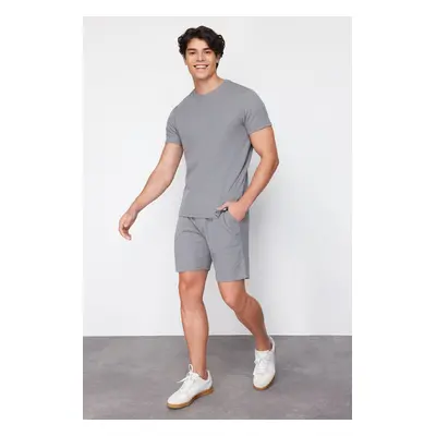 Trendyol Gray Regular Fit Waffle Knitted Pajama Set with Shorts