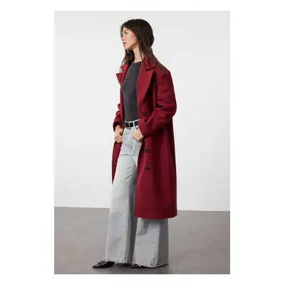 Trendyol Claret Red Asymmetric Closure Soft Texture Oversize Coat