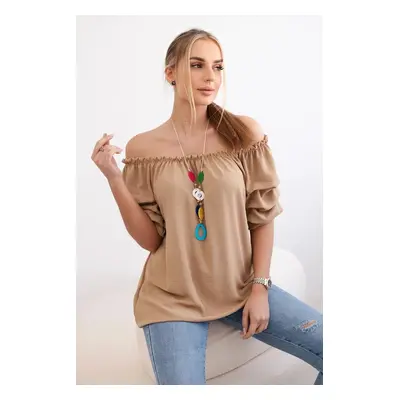 Španělská halenka s ozdobnými rukávy Camel