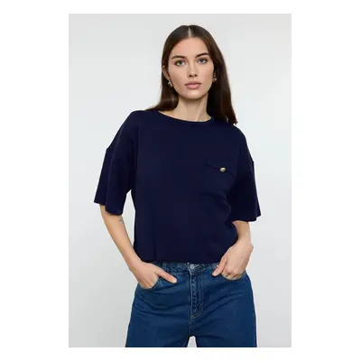 Trendyol Navy Blue Pocket Detailed Knitwear Sweater